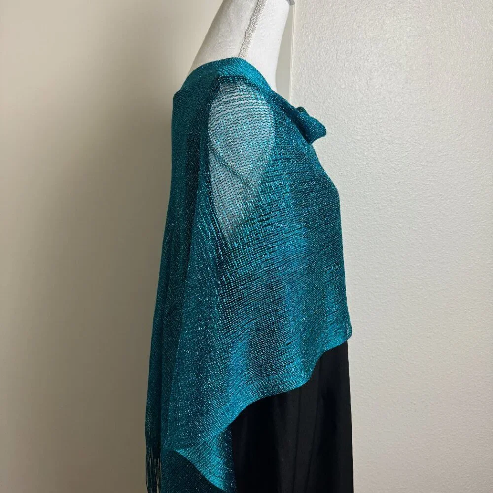 Vintage Piano Party Evening  Wrap Poncho  Scarf Fringe Lurex